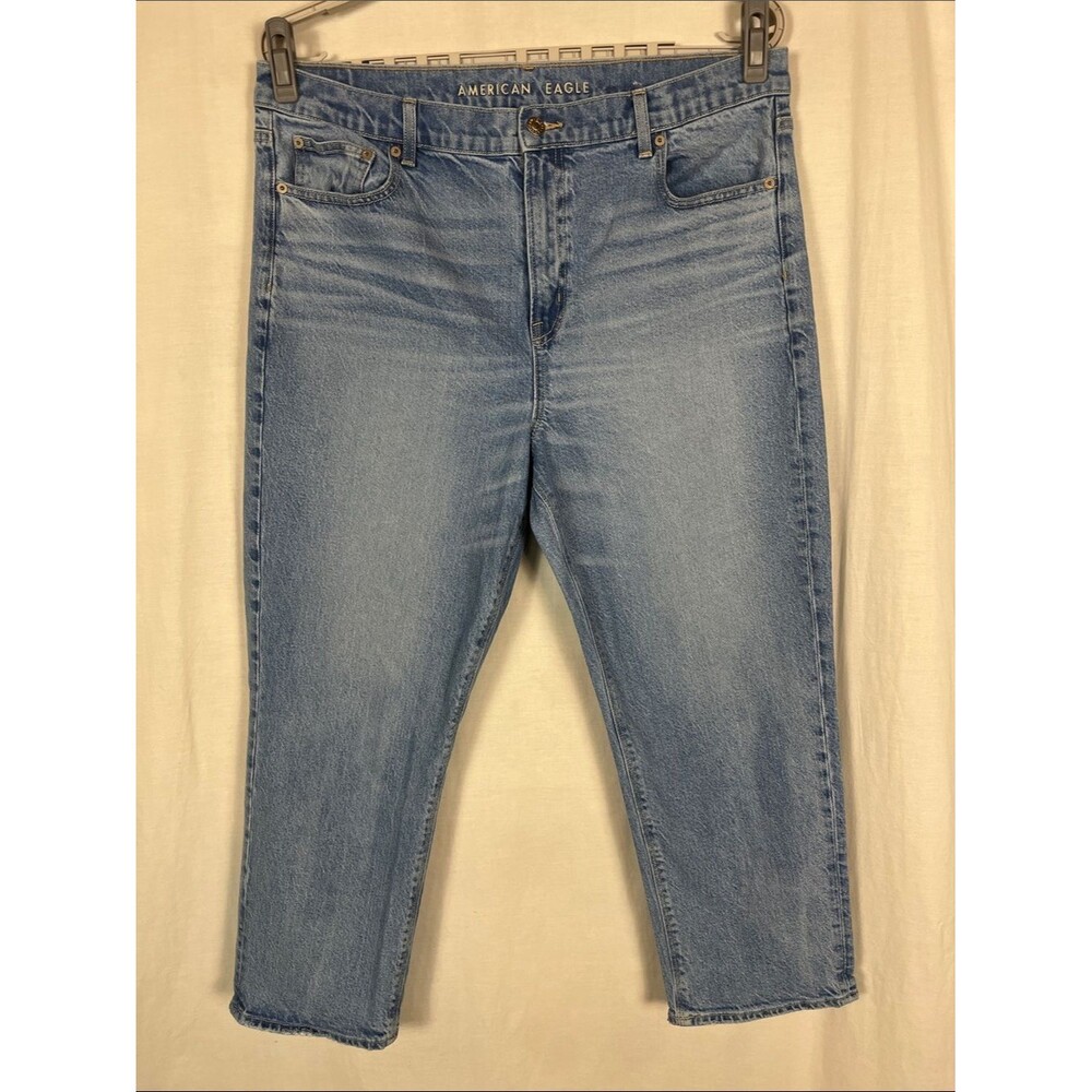 American Eagle Super High Rise Ankle Straight Recycled Cotton Blend Blue Jeans